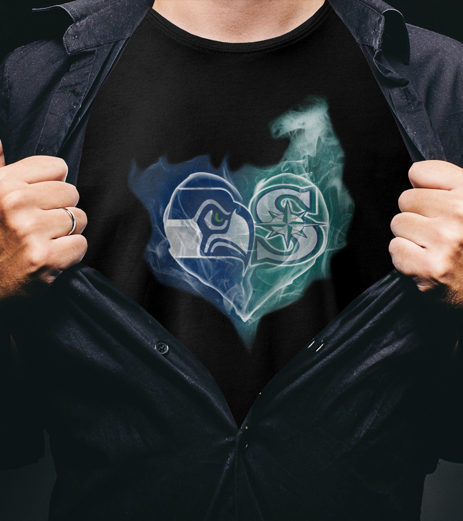 Seahawks Mariners Heart Logo Fusion T-Shirt