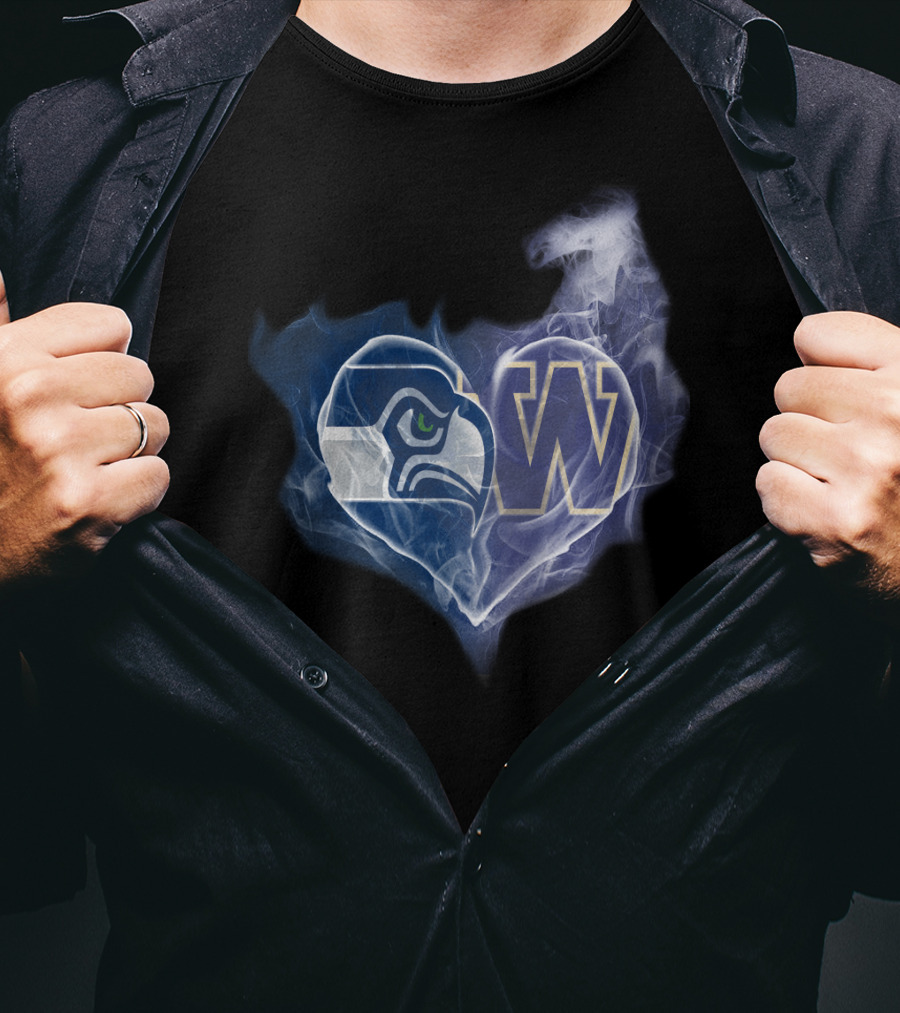 Seattle Seahawks Washington Huskies Heart Smoke T-Shirt