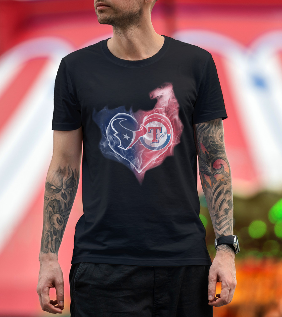 Houston Texans And Texas Rangers Smoke Heart T-Shirt