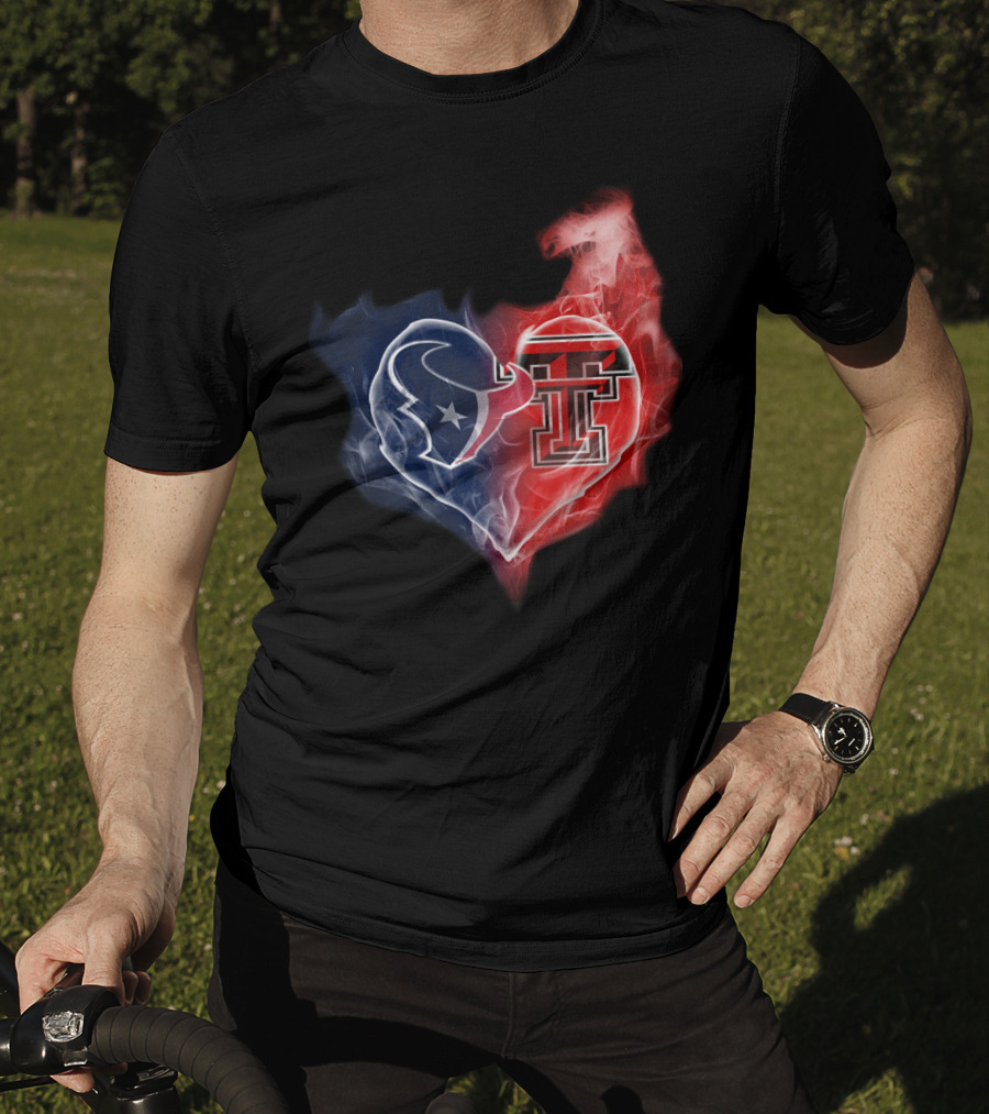 Houston Texans And Texas Tech Red Raiders Heart T-Shirt