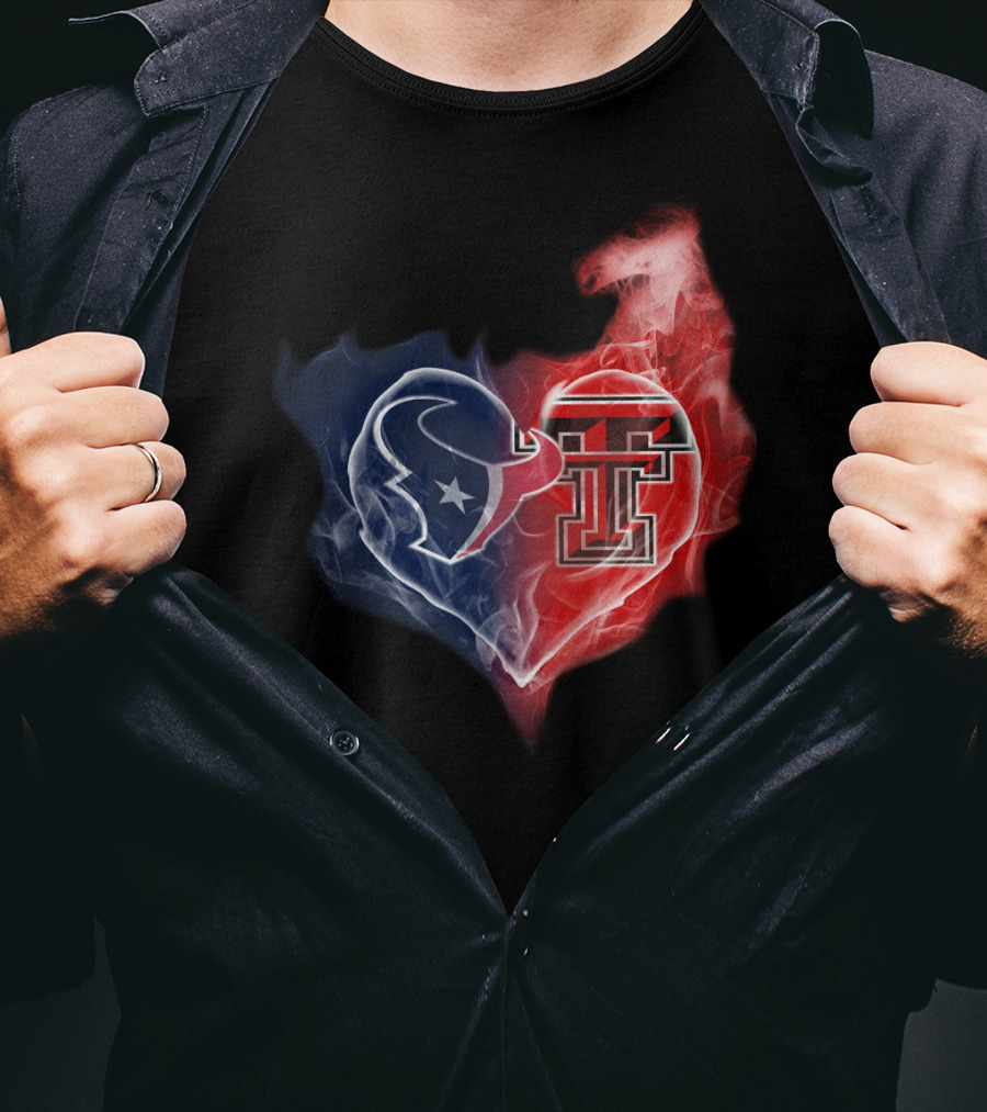 Houston Texans And Texas Tech Red Raiders Heart T-Shirt