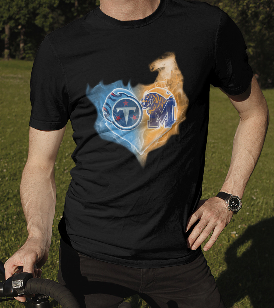 Tennessee Titans Memphis Tigers Heart Flame T-Shirt