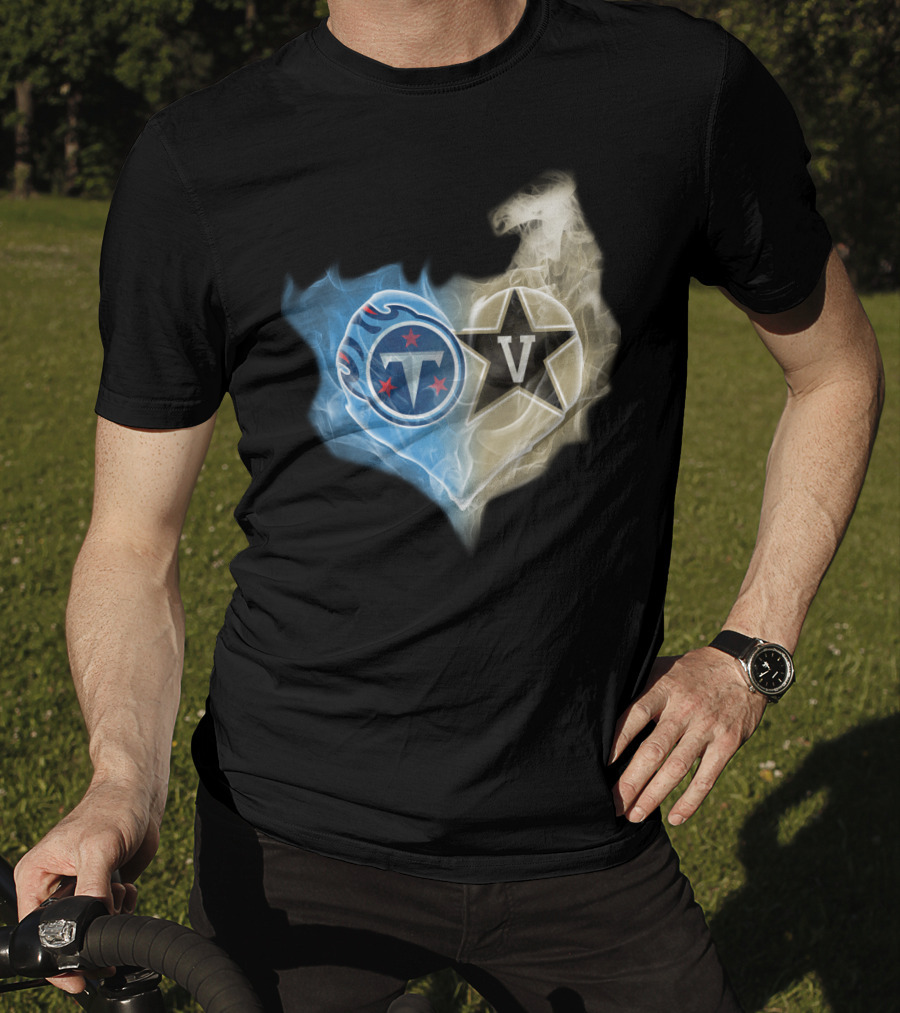 Tennessee Titans Vanderbilt Commodores Split Heart Logo Hybrid T-Shirt