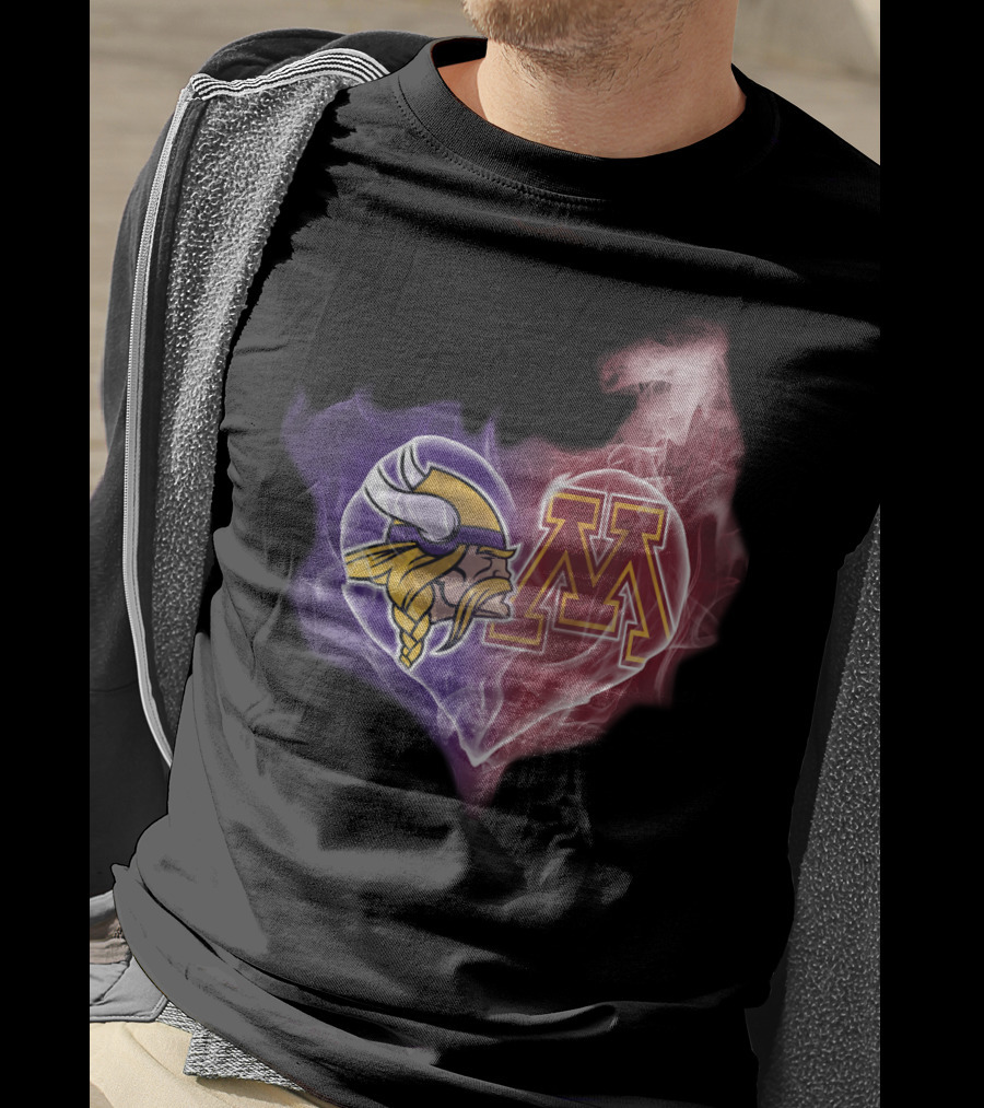 Minnesota Vikings And Golden Gophers Heart Logo Fusion T-Shirt