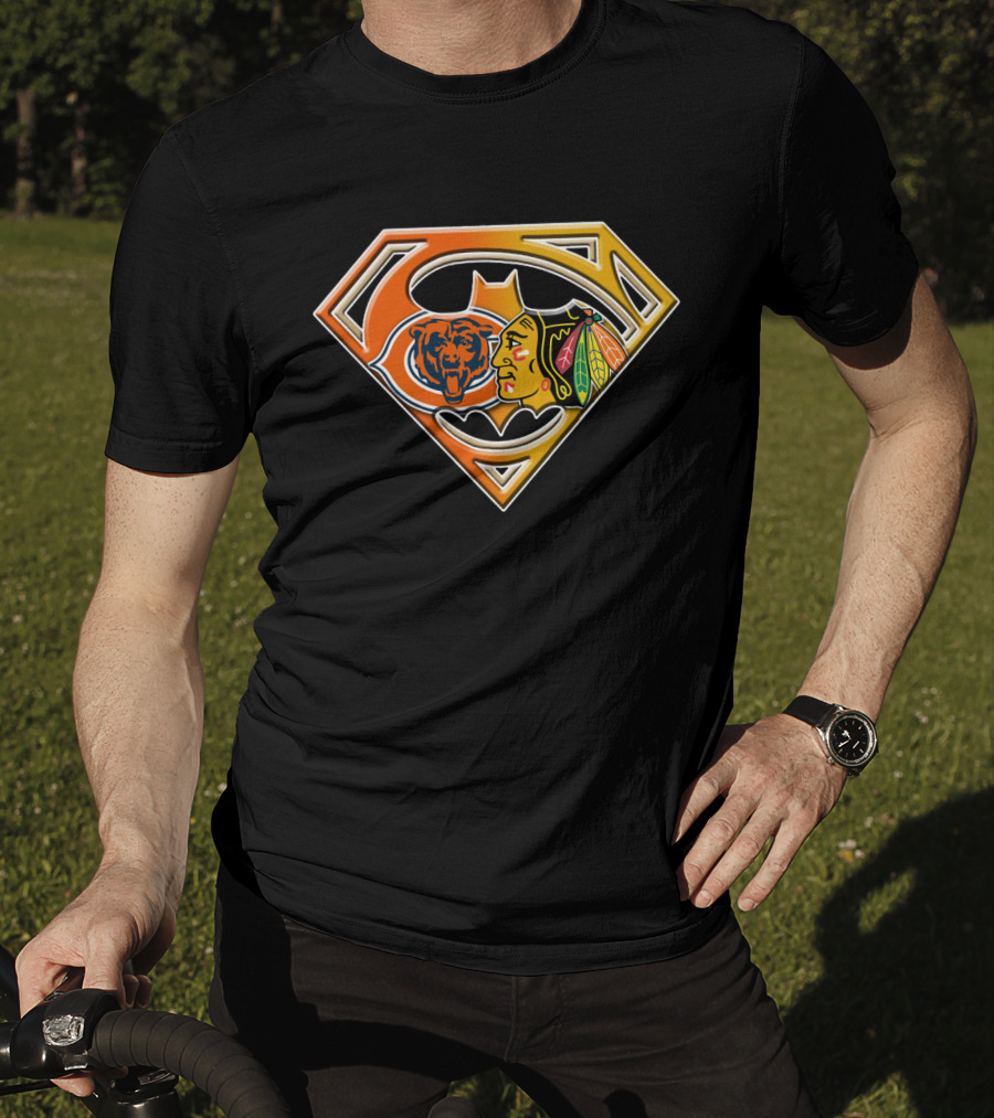 Chicago Bears And Blackhawks Super Logo Fusion Bat 006 T-Shirt