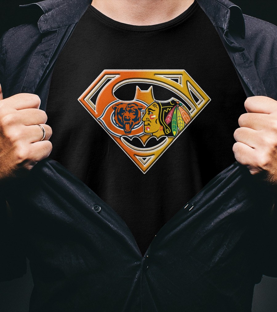 Chicago Bears And Blackhawks Super Logo Fusion Bat 006 T-Shirt