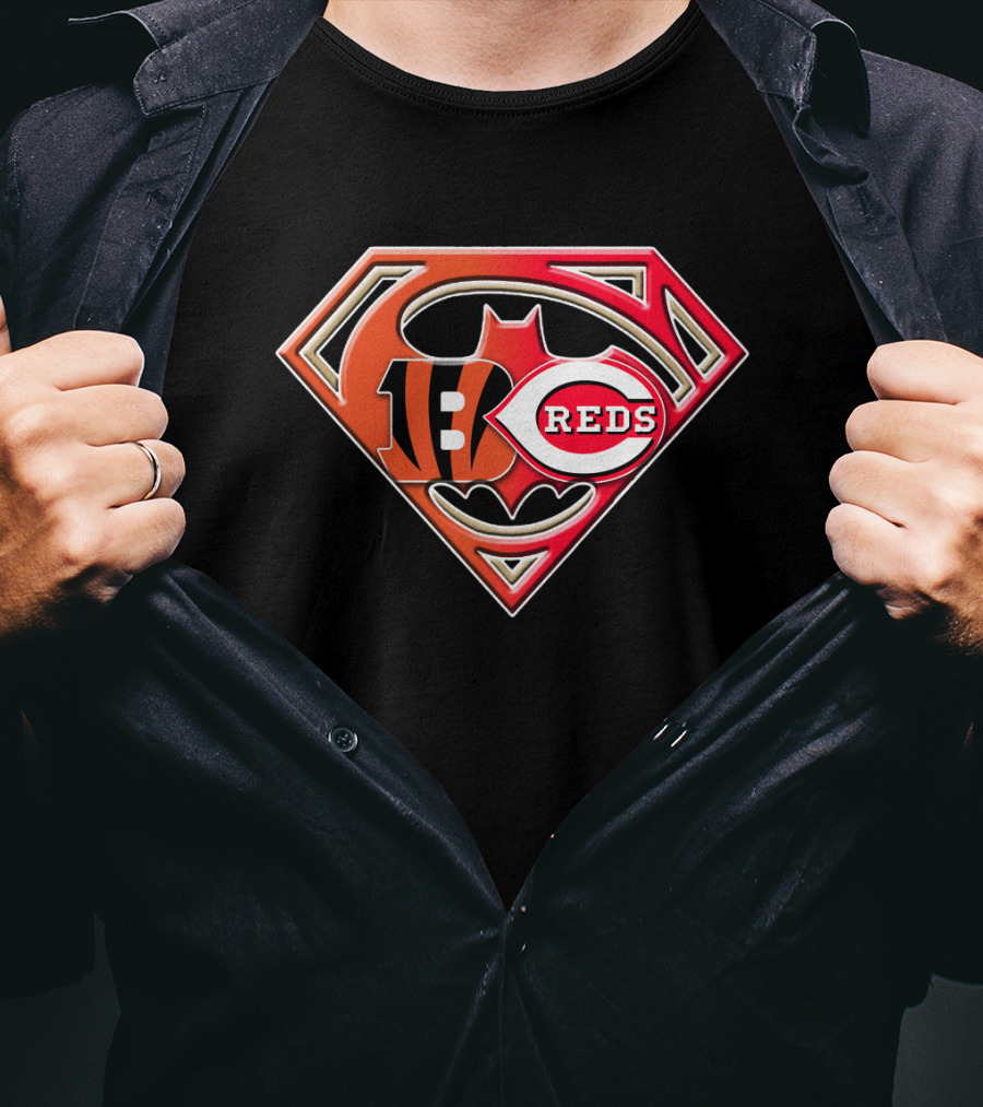 Cincinnati Bengals Reds Superman Batman Logo Fusion T-Shirt