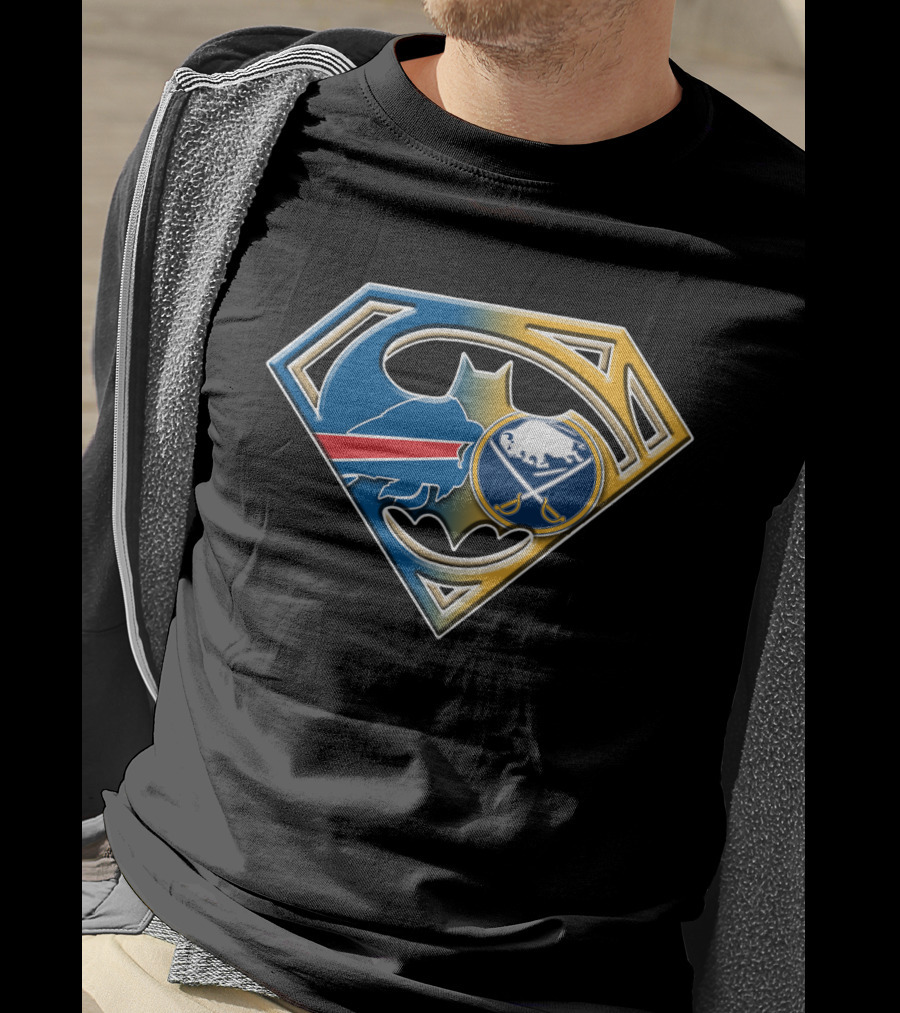 Batman Superman Buffalo Sabres Logo Fusion T-Shirt