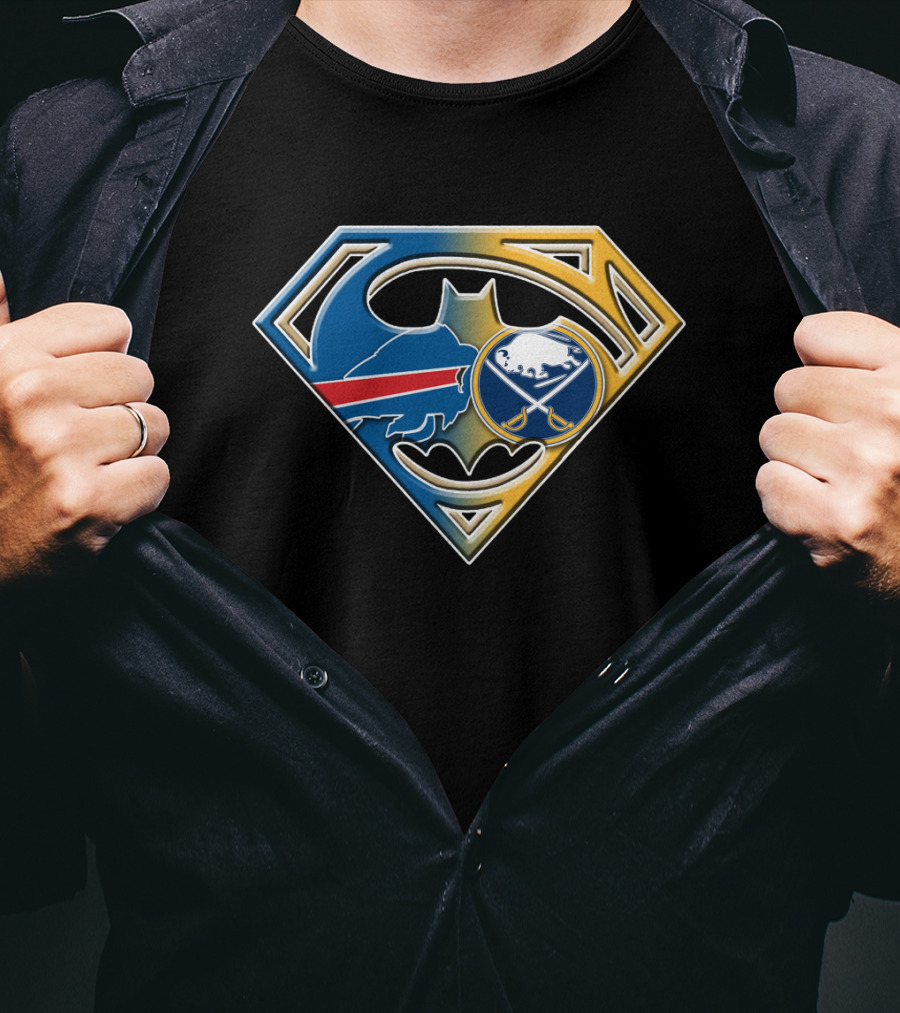 Batman Superman Buffalo Sabres Logo Fusion T-Shirt