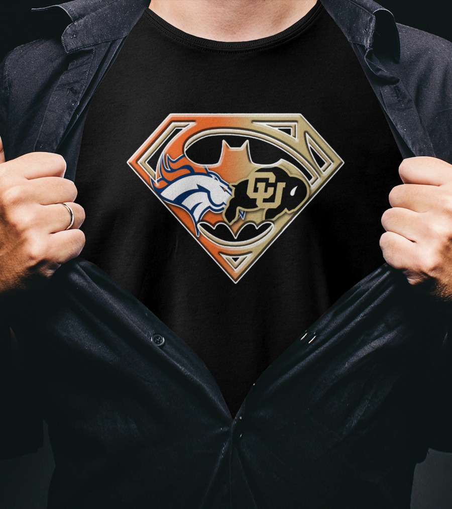 Denver Broncos Colorado Buffaloes Superman Batman Logo Combination T-Shirt