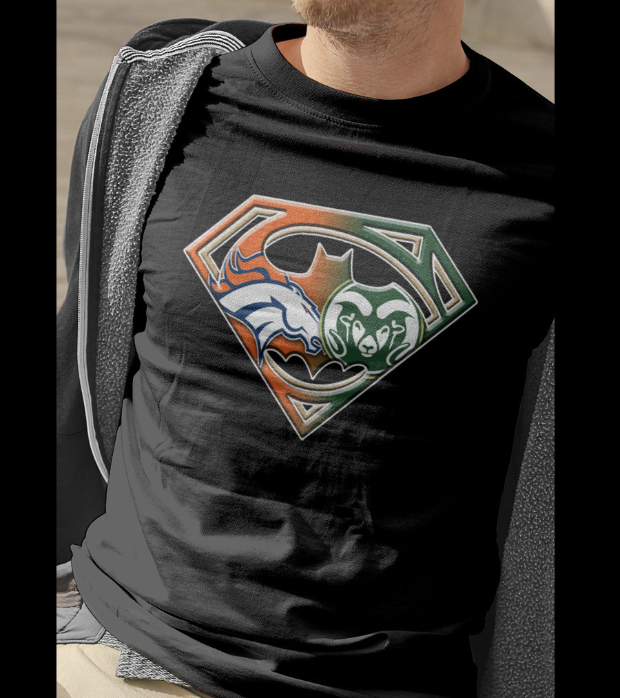Superman Batman Denver Broncos Colorado State Rams Logo Fusion T-Shirt