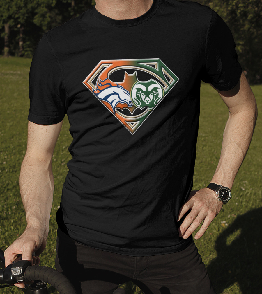 Superman Batman Denver Broncos Colorado State Rams Logo Fusion T-Shirt