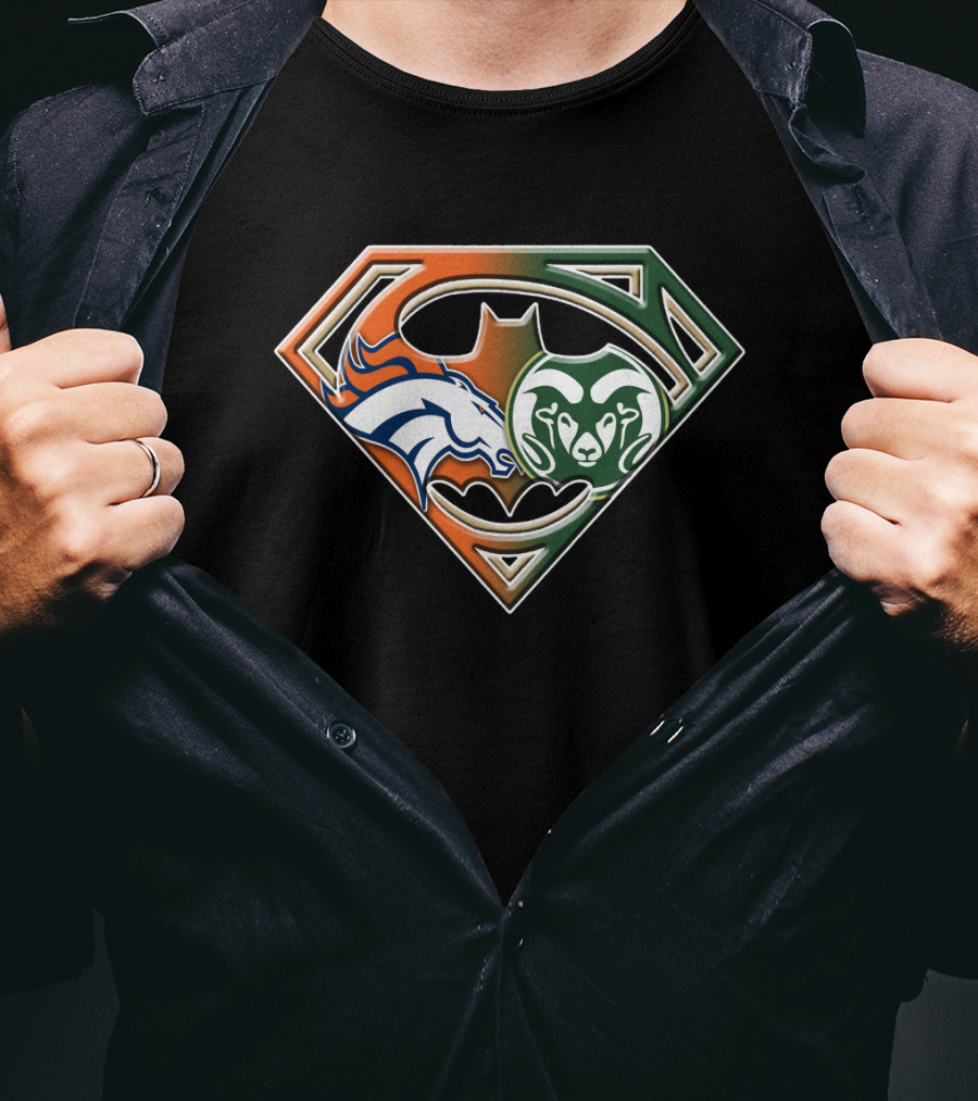 Superman Batman Denver Broncos Colorado State Rams Logo Fusion T-Shirt