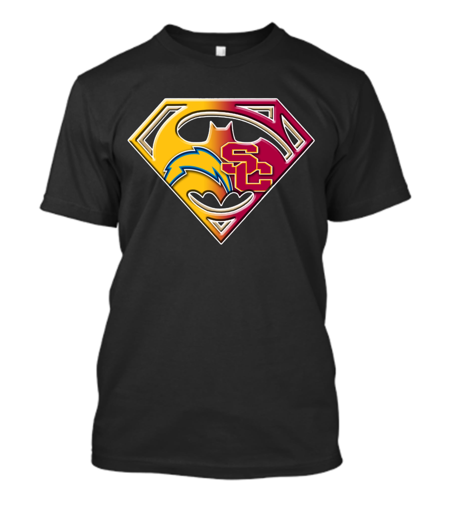 Bat 036: Batman Superhero Superman Chargers Sc Logo Fusion T-Shirt