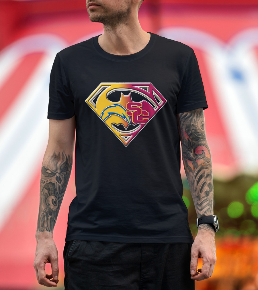 Bat 036: Batman Superhero Superman Chargers Sc Logo Fusion T-Shirt