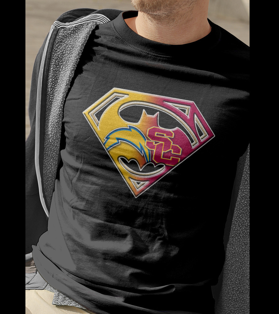 Bat 036: Batman Superhero Superman Chargers Sc Logo Fusion T-Shirt