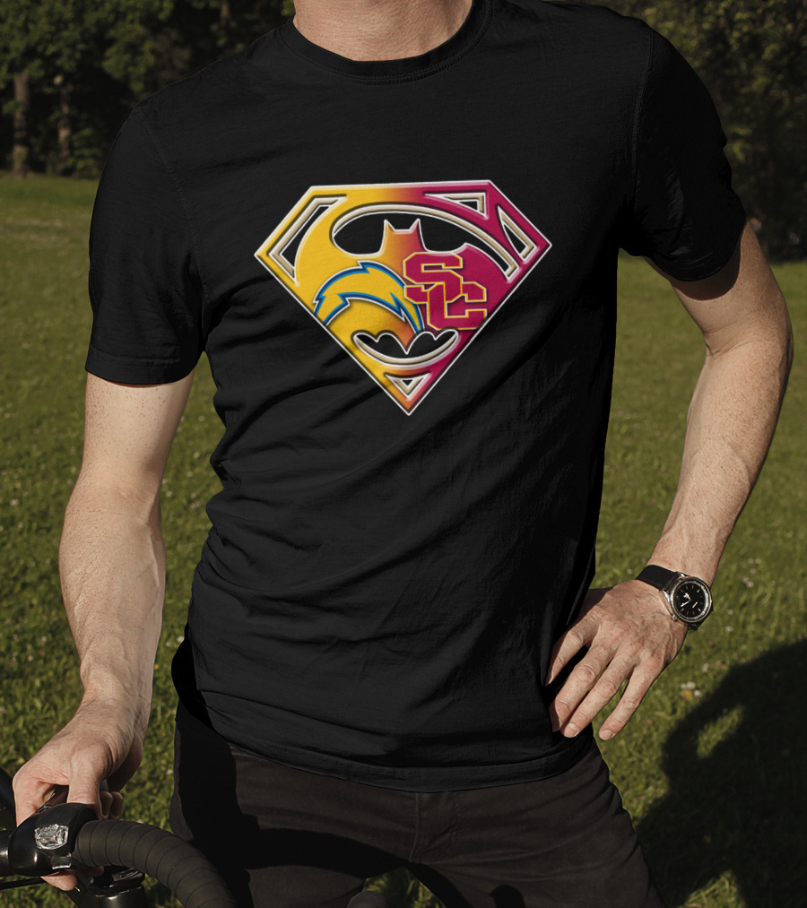 Bat 036: Batman Superhero Superman Chargers Sc Logo Fusion T-Shirt