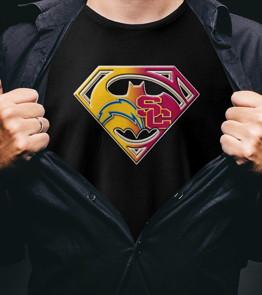 Bat 036: Batman Superhero Superman Chargers Sc Logo Fusion T-Shirt