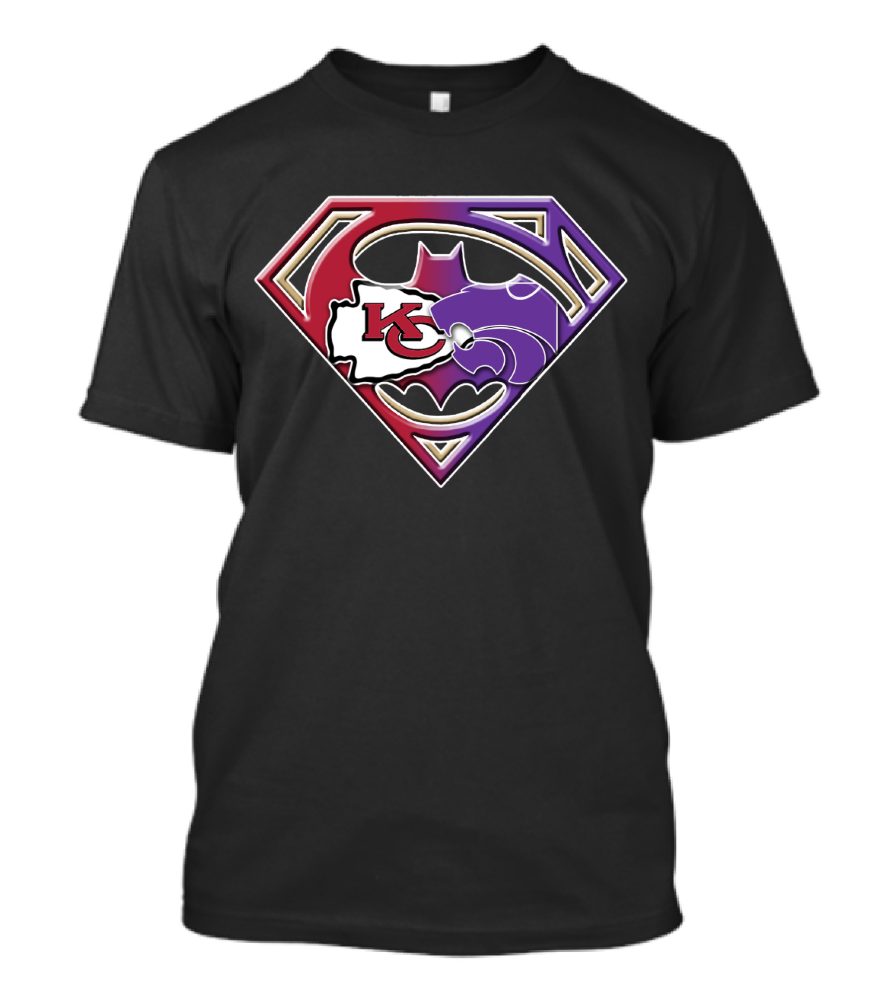Kansas City Chiefs Kansas State Wildcats Batman Superman Logo Mashup T-Shirt