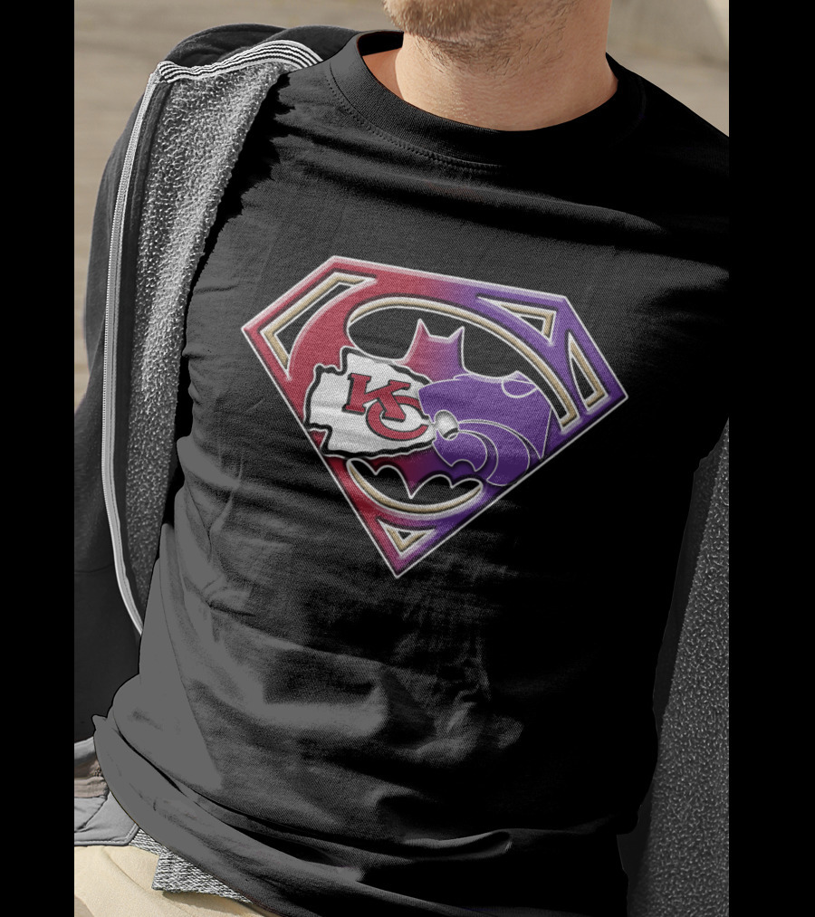Kansas City Chiefs Kansas State Wildcats Batman Superman Logo Mashup T-Shirt