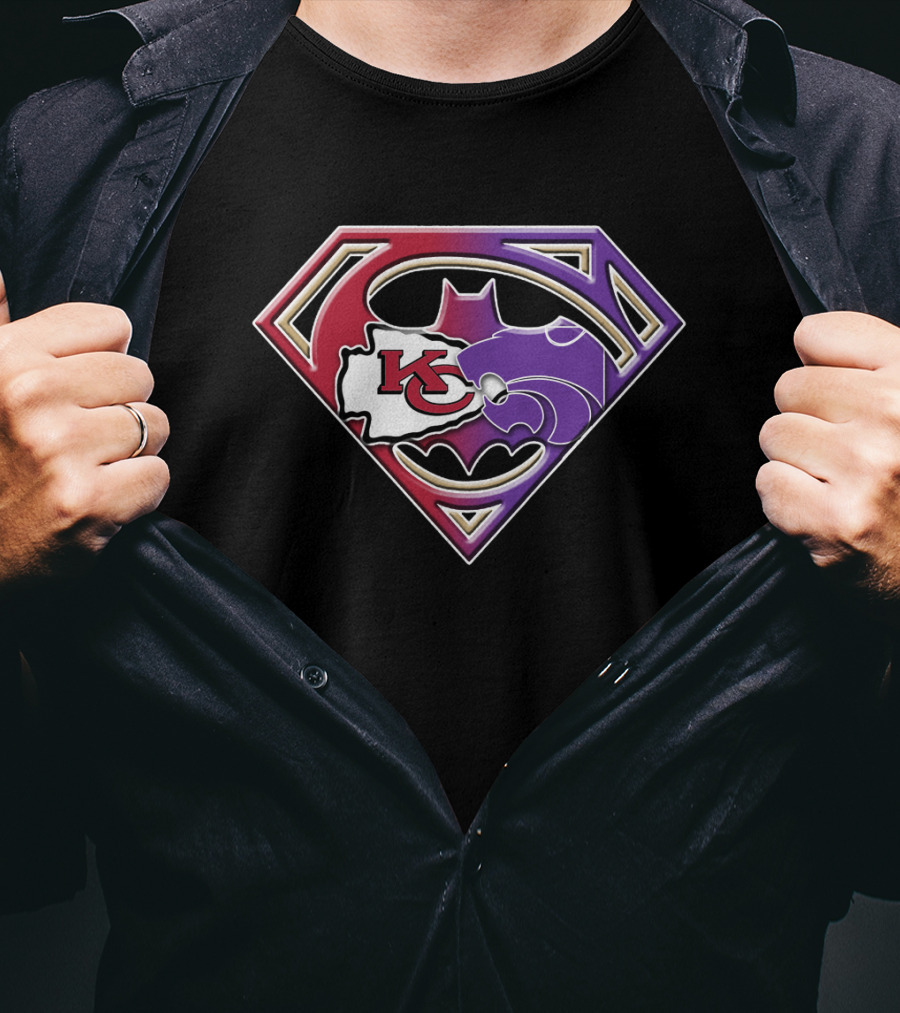 Kansas City Chiefs Kansas State Wildcats Batman Superman Logo Mashup T-Shirt