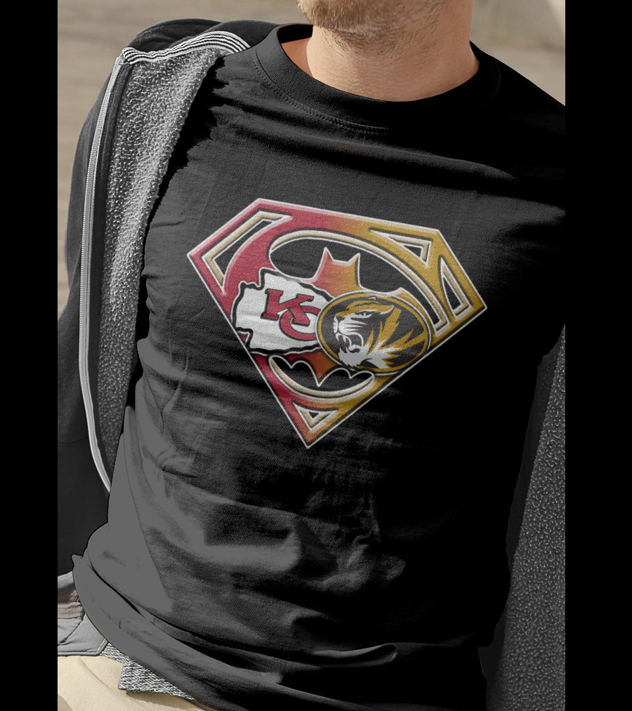 Kansas City Chiefs And Missouri Tigers Superman Logo Fusion T-Shirt