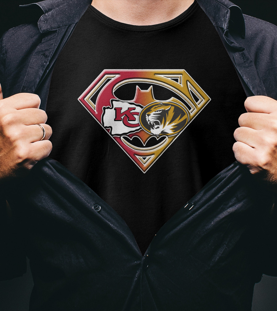 Kansas City Chiefs And Missouri Tigers Superman Logo Fusion T-Shirt
