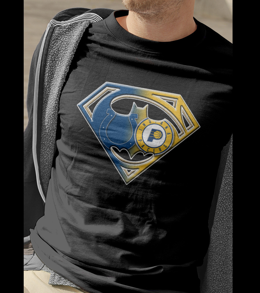 Indiana Pacers Colts Batman Superman Shield Bat T-Shirt
