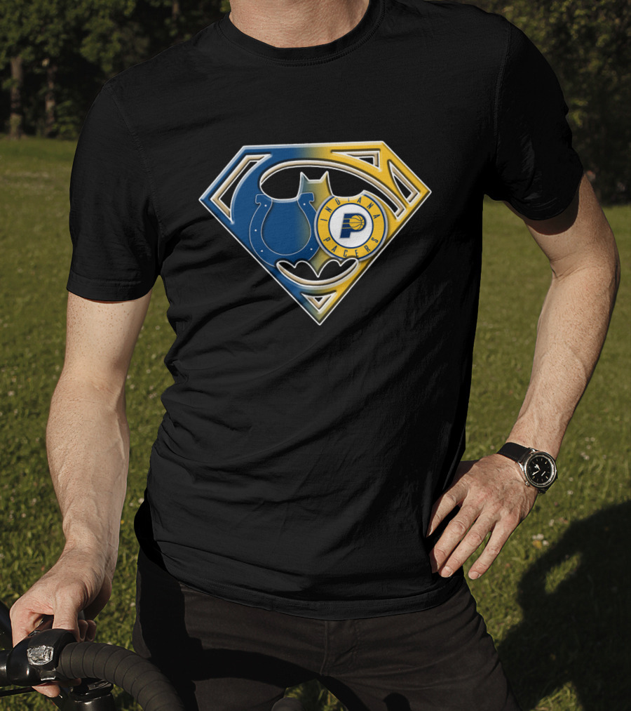 Indiana Pacers Colts Batman Superman Shield Bat T-Shirt