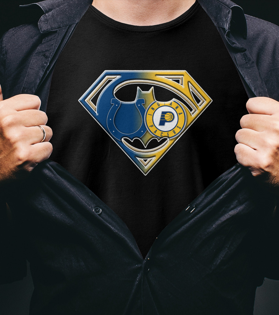 Indiana Pacers Colts Batman Superman Shield Bat T-Shirt