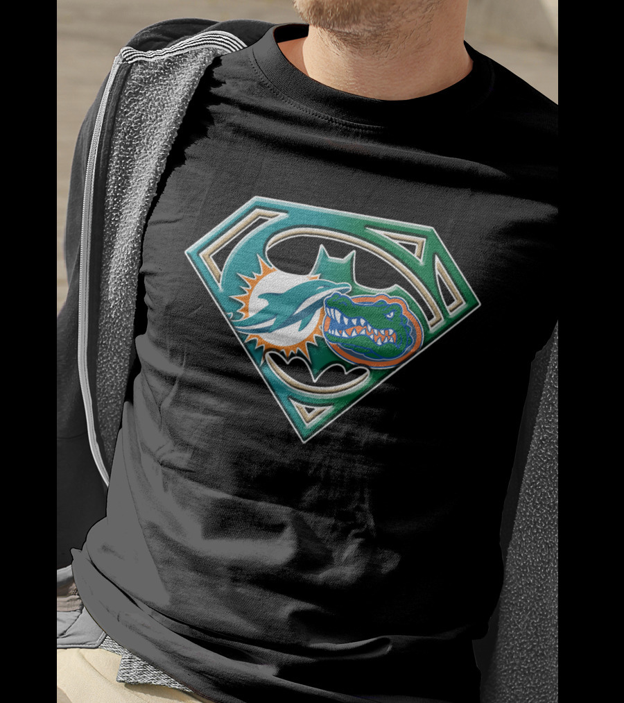 Superman Miami Dolphins Florida Gators Batman Logo Fusion T-Shirt