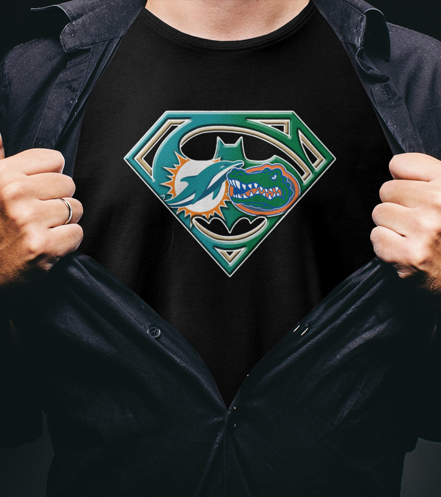 Superman Miami Dolphins Florida Gators Batman Logo Fusion T-Shirt