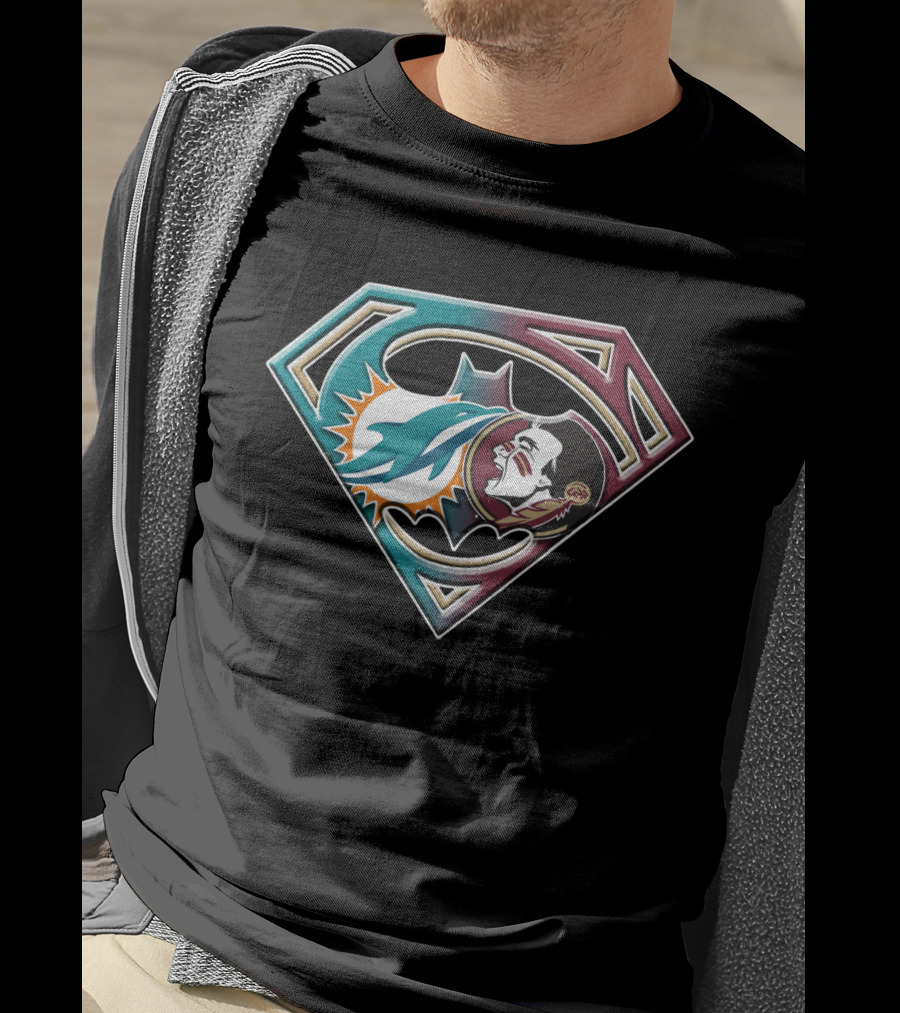 Miami Dolphins Superman Logo With Native American Face In Bat 052 T-Shirt
