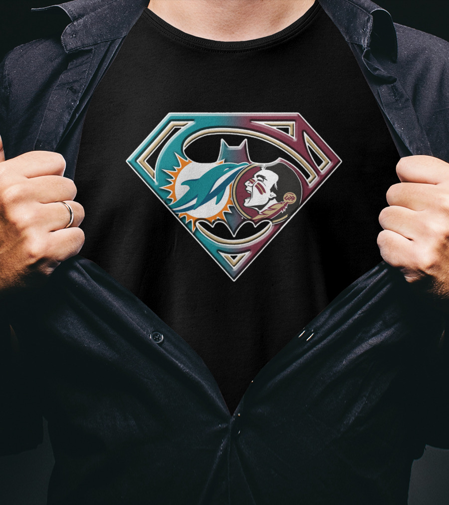 Miami Dolphins Superman Logo With Native American Face In Bat 052 T-Shirt