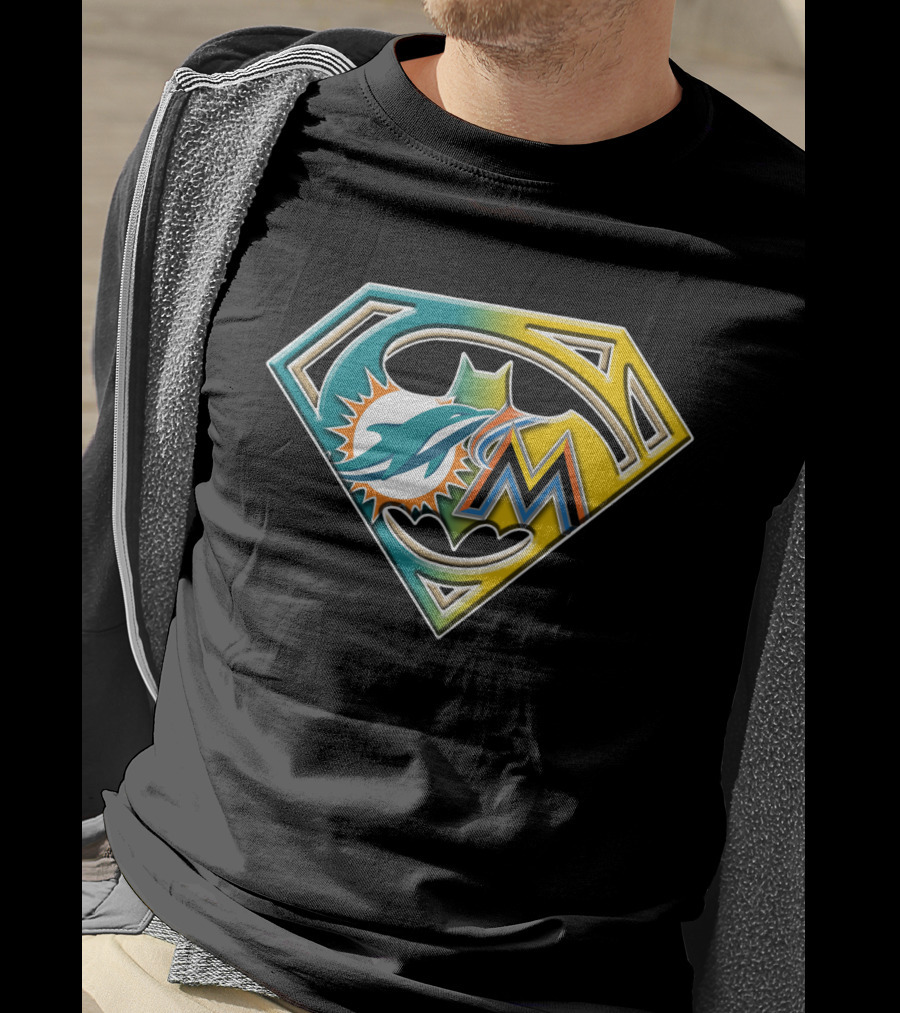 Miami Dolphins Marlins Batman Superman Bat 055 T-Shirt