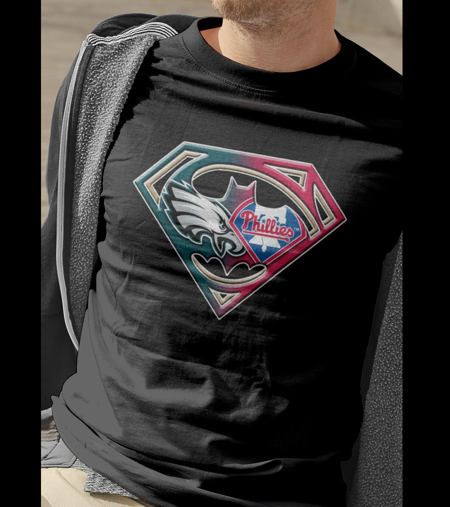Eagles Phillies Superhero Emblem Bat 059 T-Shirt