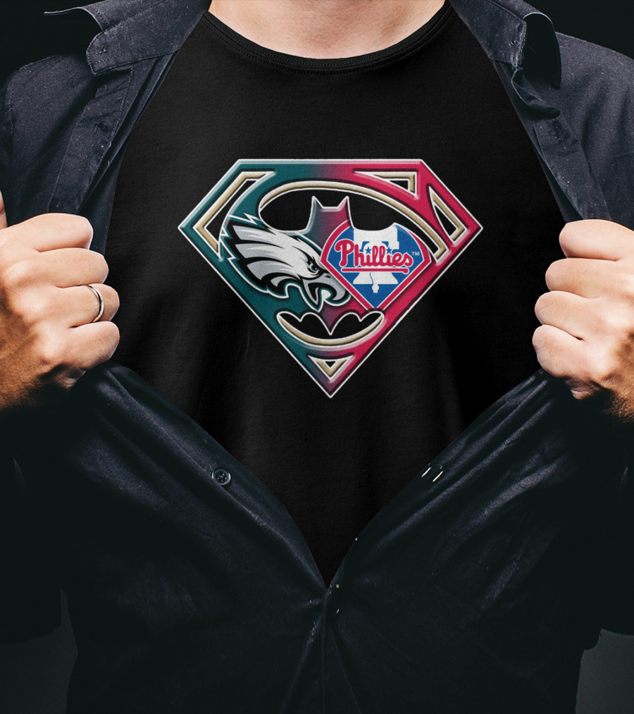 Eagles Phillies Superhero Emblem Bat 059 T-Shirt