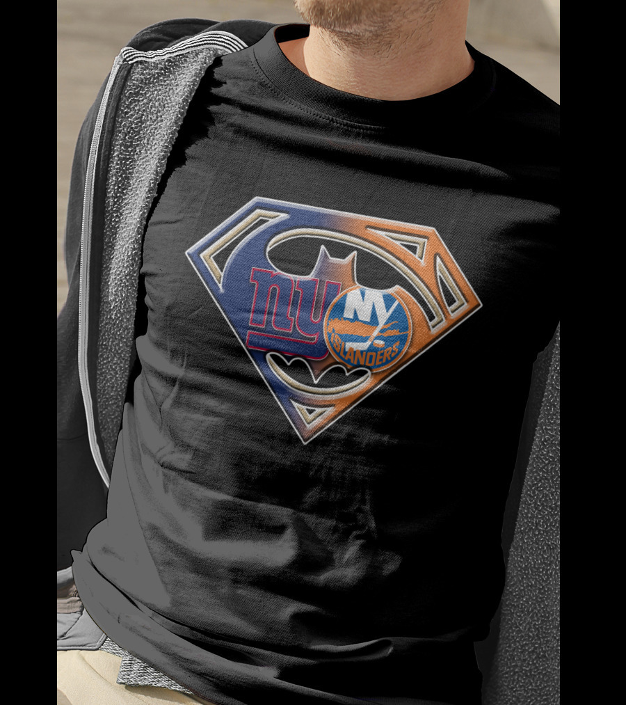 Ny Giants Ny Islanders Batman Superhero Crossover T-Shirt