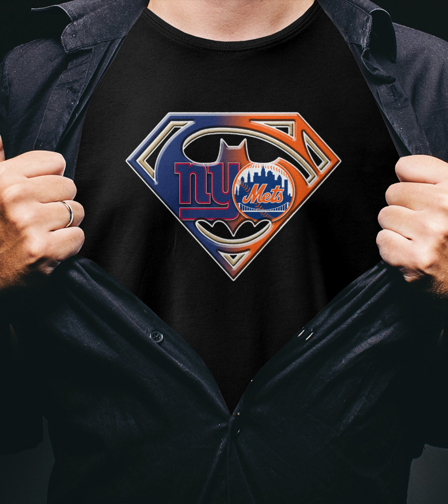 Ny Giants Mets Superman Batman Logo Fusion T-Shirt
