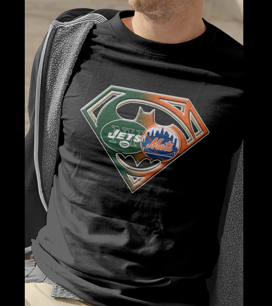 Jets Mets Batman Superman Emblem Fusion T-Shirt