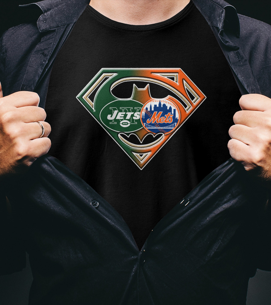 Jets Mets Batman Superman Emblem Fusion T-Shirt
