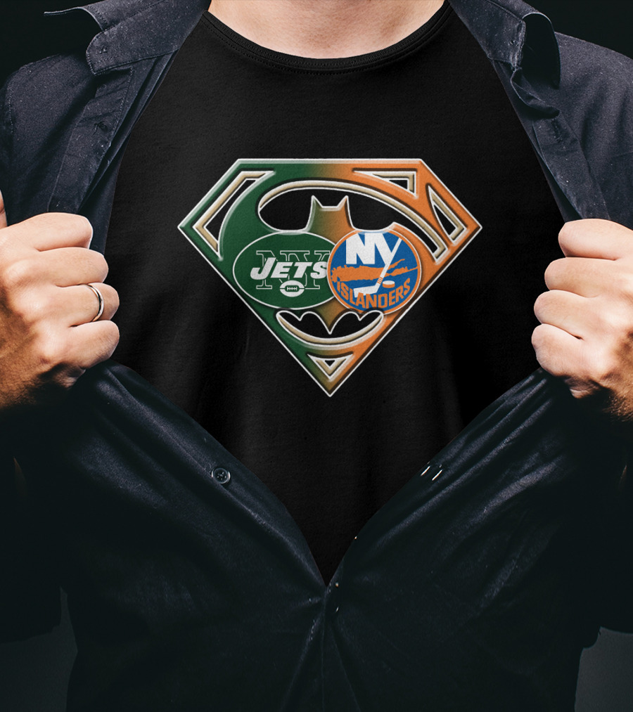 Ny Jets Islanders Superman Batman Logo Mashup T-Shirt