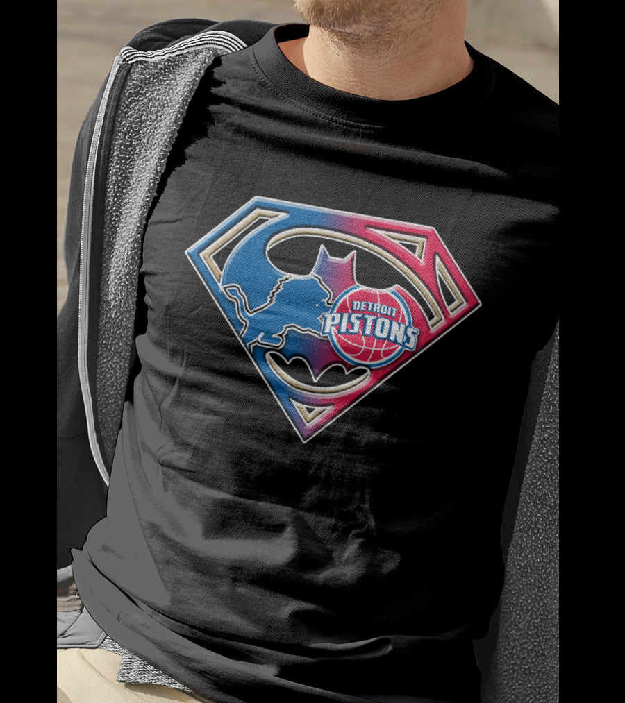 Detroit Pistons Bat 074 Superman Batman Logo Mix T-Shirt