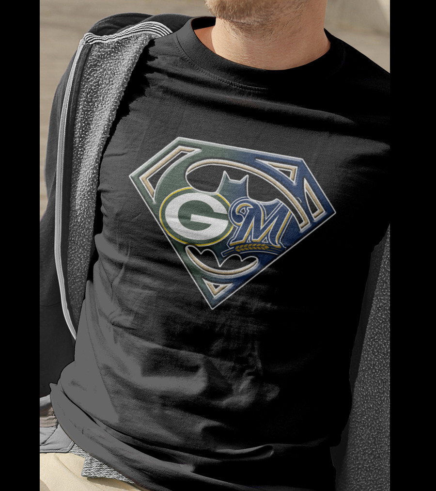 Green Bay Packers Milwaukee Brewers Batman Superman Logo Bat T-Shirt