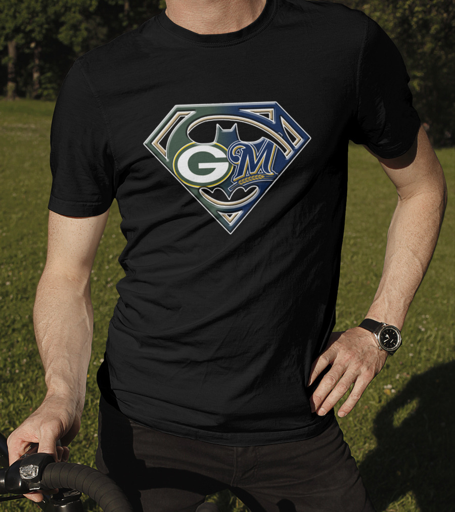 Green Bay Packers Milwaukee Brewers Batman Superman Logo Bat T-Shirt