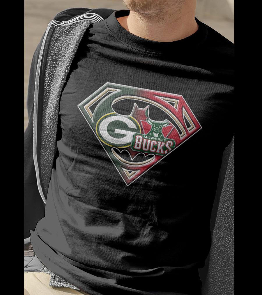 Green Bay Packers Milwaukee Bucks Batman Superman Emblem Bat 080 T-Shirt