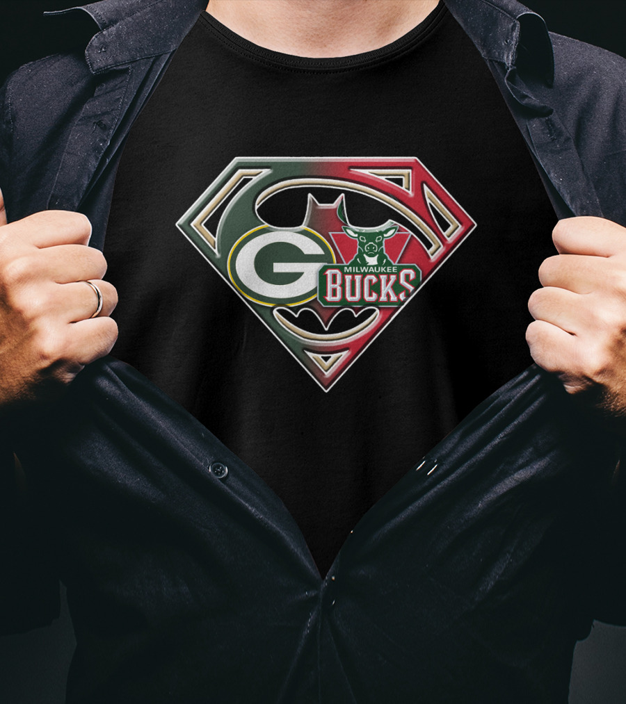 Green Bay Packers Milwaukee Bucks Batman Superman Emblem Bat 080 T-Shirt