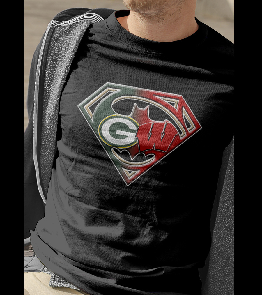 Superman Bat Green Bay Packers Wisconsin Badgers Logo Fusion Bat 081 T-Shirt