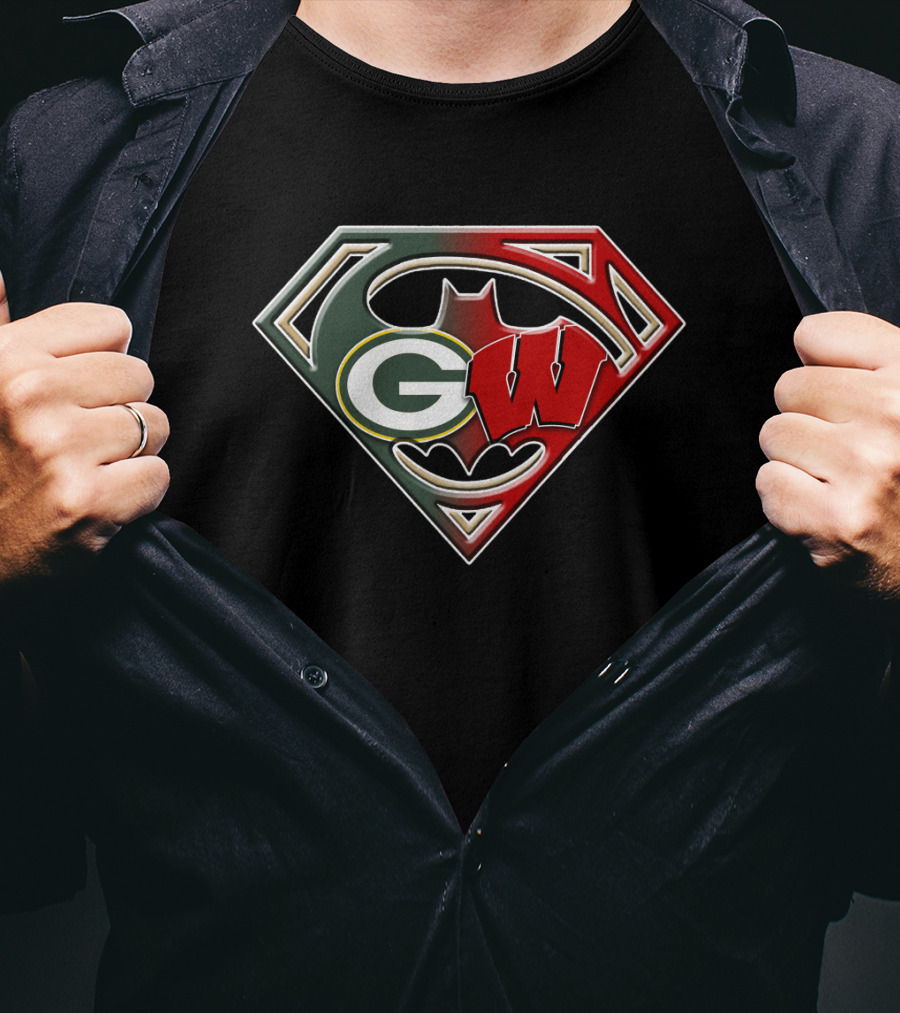 Superman Bat Green Bay Packers Wisconsin Badgers Logo Fusion Bat 081 T-Shirt