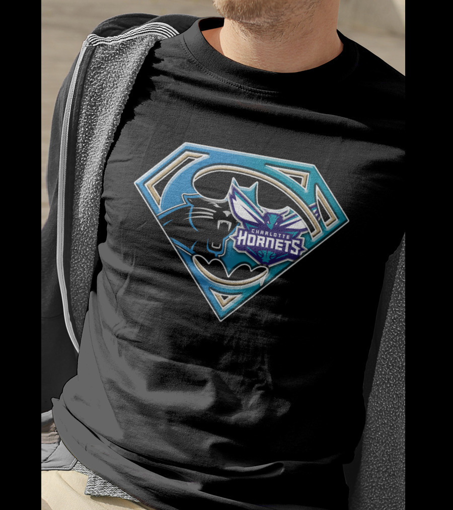 Carolina Panthers Charlotte Hornets Superman Logo Fusion Bat 083 T-Shirt